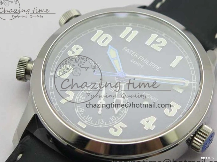 MIROTIME 0122 Practical Calatrava 5524 Pilot Travel Time SS GRF Blue Dial on Black Leather Strap A324 V 7107